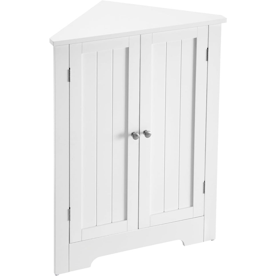 Meuble d'angle blanc avec portes et etagere reglable, rangement polyvalent pour cuisine salle de bain ou salon, 60 x 33,6 x 80 cm