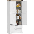 Vaisselier haut de cuisine blanc avec deux portes, dimensions 76 x 40 x 180 cm, grand espace de stockage vertical