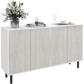Meuble bas de cuisine blanc et gris aspect bois avec deux placards, dimensions 121 x 37 x 75 cm, rangement pratique
