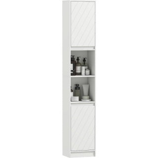 Armoire de salle de bain blanche 30 x 24 x 170 cm avec six compartiments, solution verticale pour petits espaces