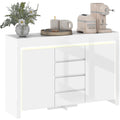 Buffet salon avec eclairage LED integre, finition blanc brillant, dimensions 120 x 34 x 80 cm pour rangement moderne