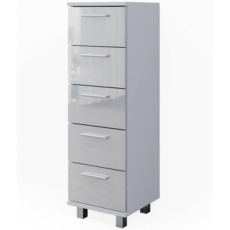 Meuble salle de bain blanc brillant 95 cm, colonne compacte pour rangement quotidien