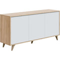 Buffet trois portes 154 x 75 x 40 cm avec finition blanc Artik et chene canadien, meuble d'appoint contemporain