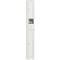 Colonne blanche etroite 185 cm avec rangement vertical, meuble compact pour salle de bain ou petits espaces