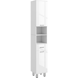 Colonne salle de bain blanche brillante 180 cm, armoire haute etroite pour rangement vertical