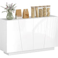 Meuble buffet blanc finition haute brillance avec double ouverture, dimensions 150 x 40 x 88 cm, rangement elegant