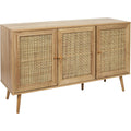 Buffet trois portes en bois style Bali avec finition beige, meuble de rangement decoratif pour interieur moderne