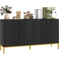 Buffet contemporain noir et dore avec deux placards, meuble decoratif et pratique pour salon moderne