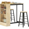 Coin repas complet avec table haute chene noir et deux tabourets assortis pour cuisine ou espace bar