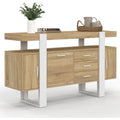 Buffet bois et blanc 140 cm avec trois portes et trois tiroirs, meuble pratique pour rangement quotidien