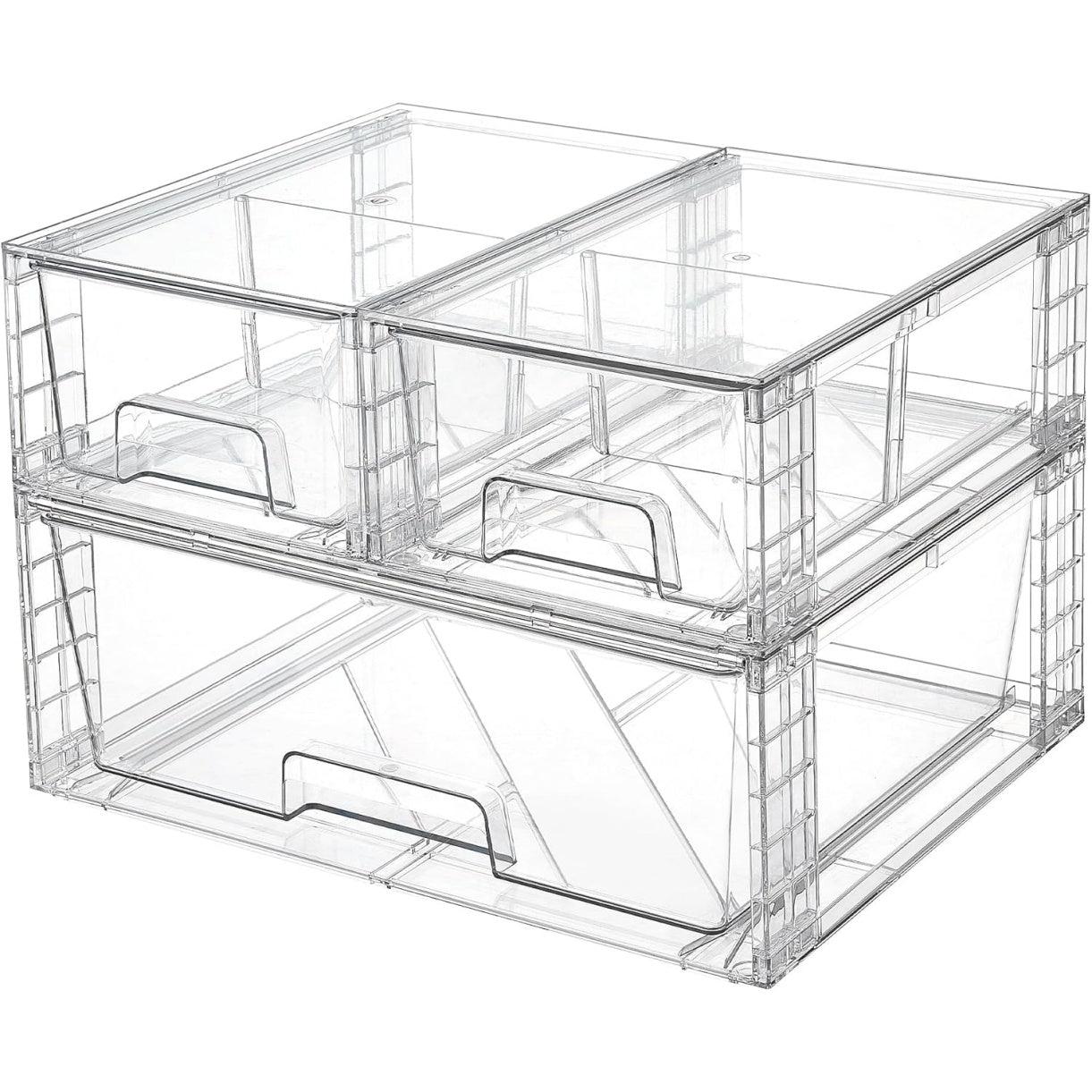 Organisateur de tiroir empilable transparent en lot de 3, solution pratique pour rangement domestique et organisation des espaces
